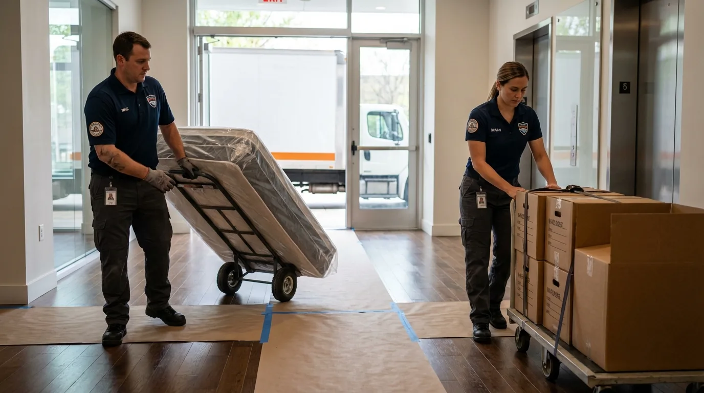 Professional apartment movers loading elevator in Edgerton, KS