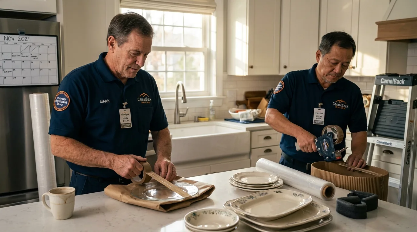 Professional crew packing kitchen dishware in Edgerton, KS